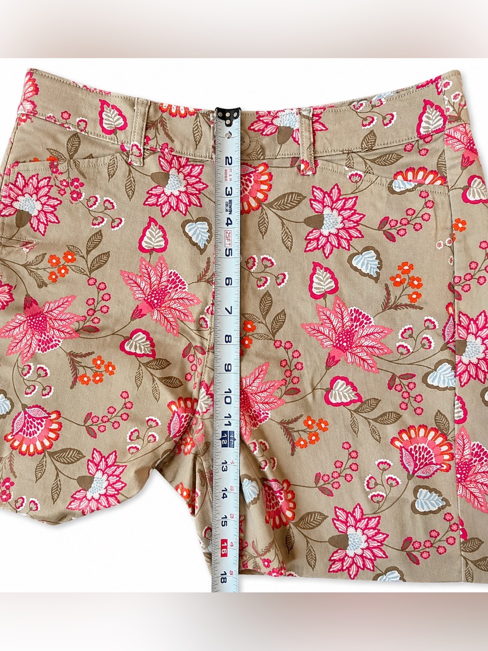 St. John's Bay Beige Bermuda Shorts with Pink Floral Print NWOT 8 - Picture 3 of 7
